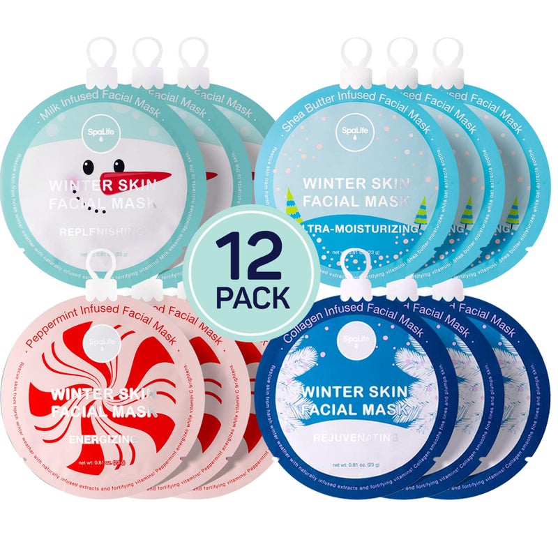 SpaLife Beauty Winter Skin Christmas Face Mask Bundle | Korean Facial Masks | Hydrating, Moisturizing and Firming Sheet Mask Set | Christmas Gifts for Women | 12 Pack - Image 1